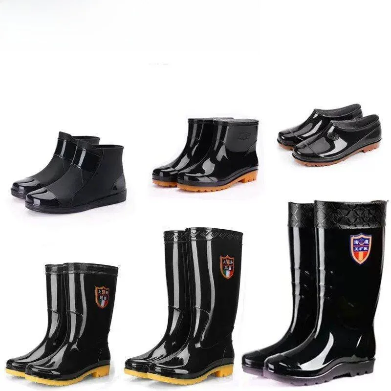 

Men's Short Tube Rain Boots Thickened Waterproof Anti-slip Wear-resistant Low Help Shoe Reflective Function Home Use Protecti...