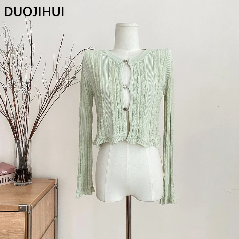 DUOJIHUI Autumn New Solid Color Slim Female Cardigan Fashion Single Breasted 4-colors Simple Long Sleeve Knitting Women Cardigan