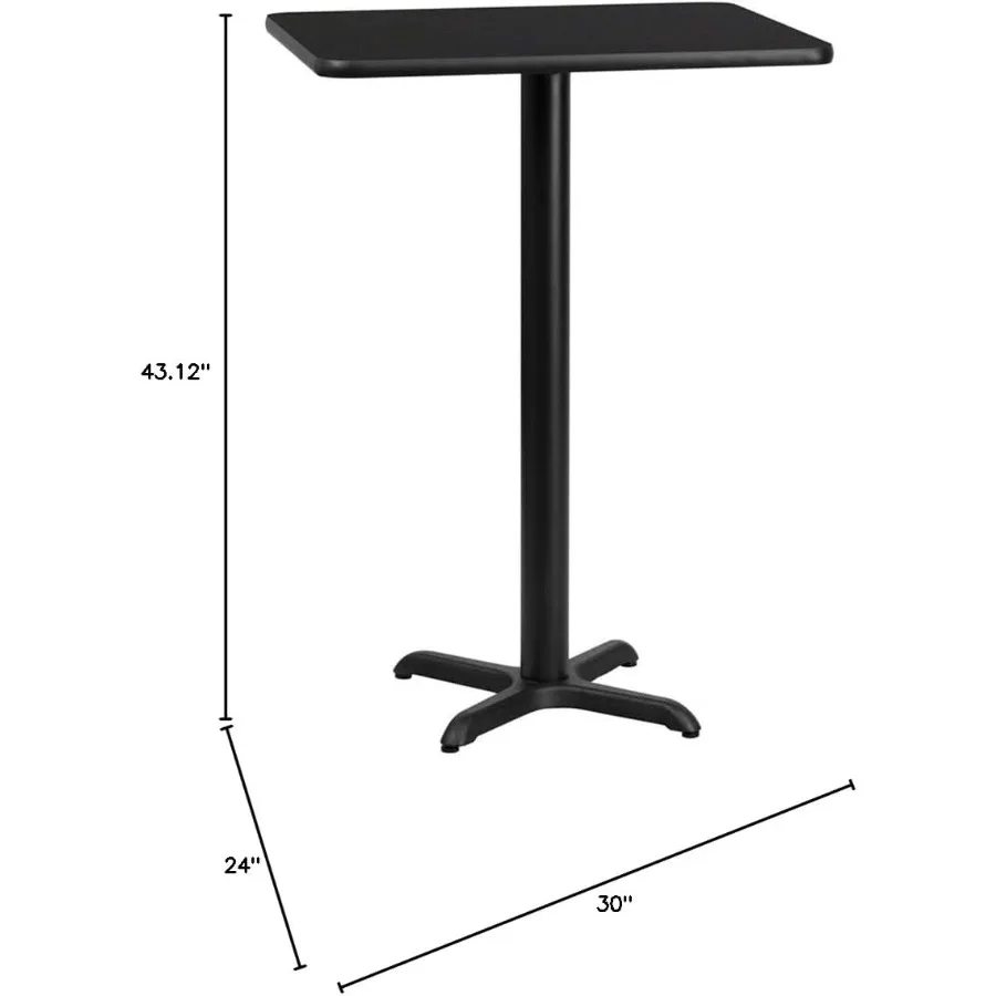 Stiles 24'' x 30'' Rectangular Black Laminate Table Top with 22'' x 22'' Bar Height Table Base