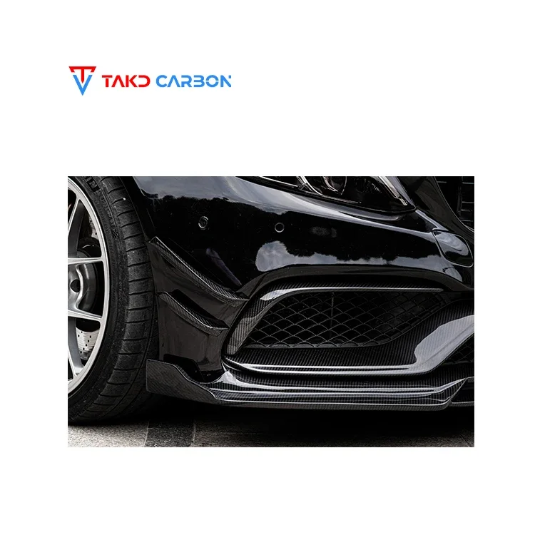 TAKD Carbon  Dry Carbon Fiber 3K Twill Carbon Weave in Glossy Finish Front Fog Lamp Frame For BENZ C63 W205