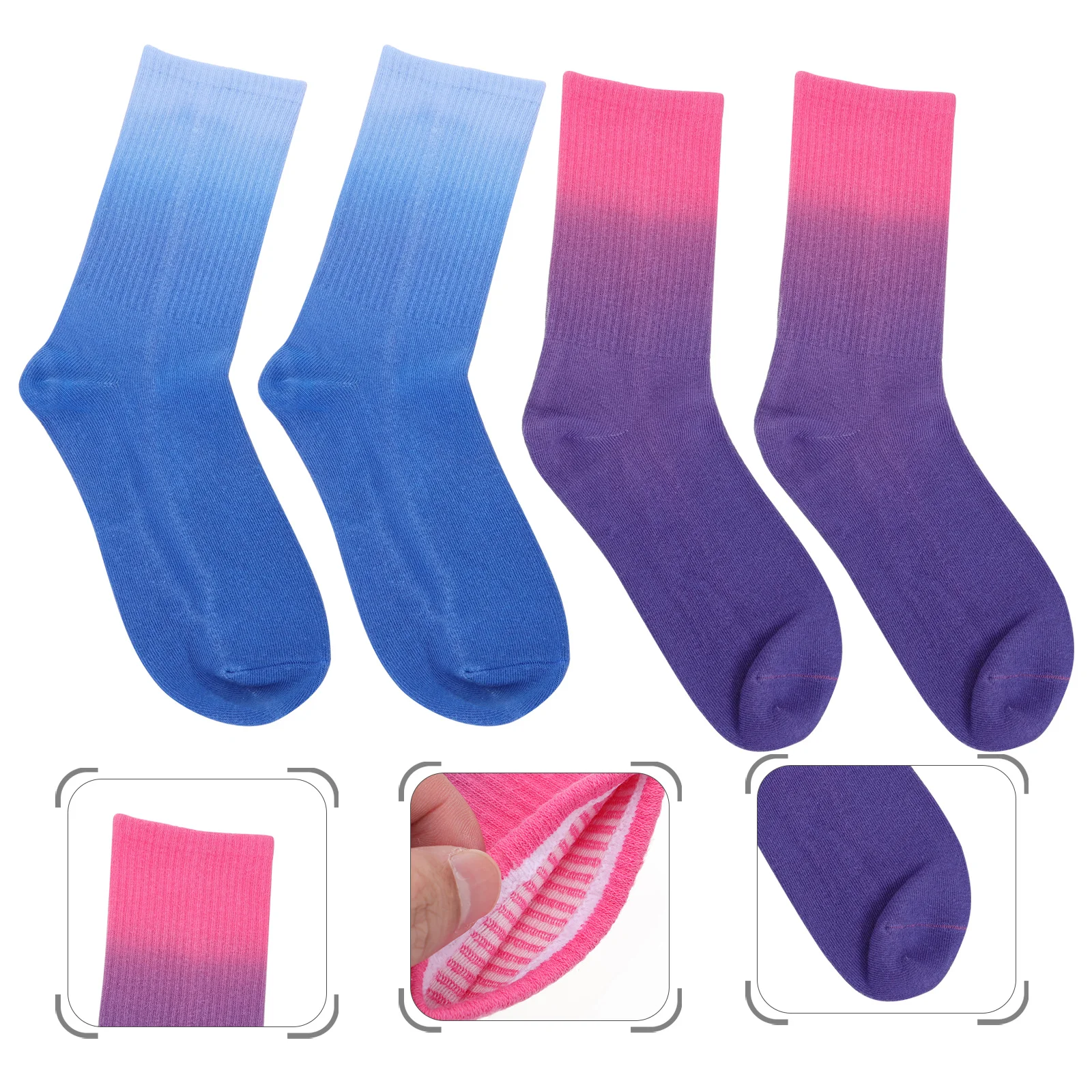 

2Pairs Couple Tie-Dyed Cotton Socks Gradient Elastic Comfortable Breathable Middle-Tube Color Socks Casual Practical Wear