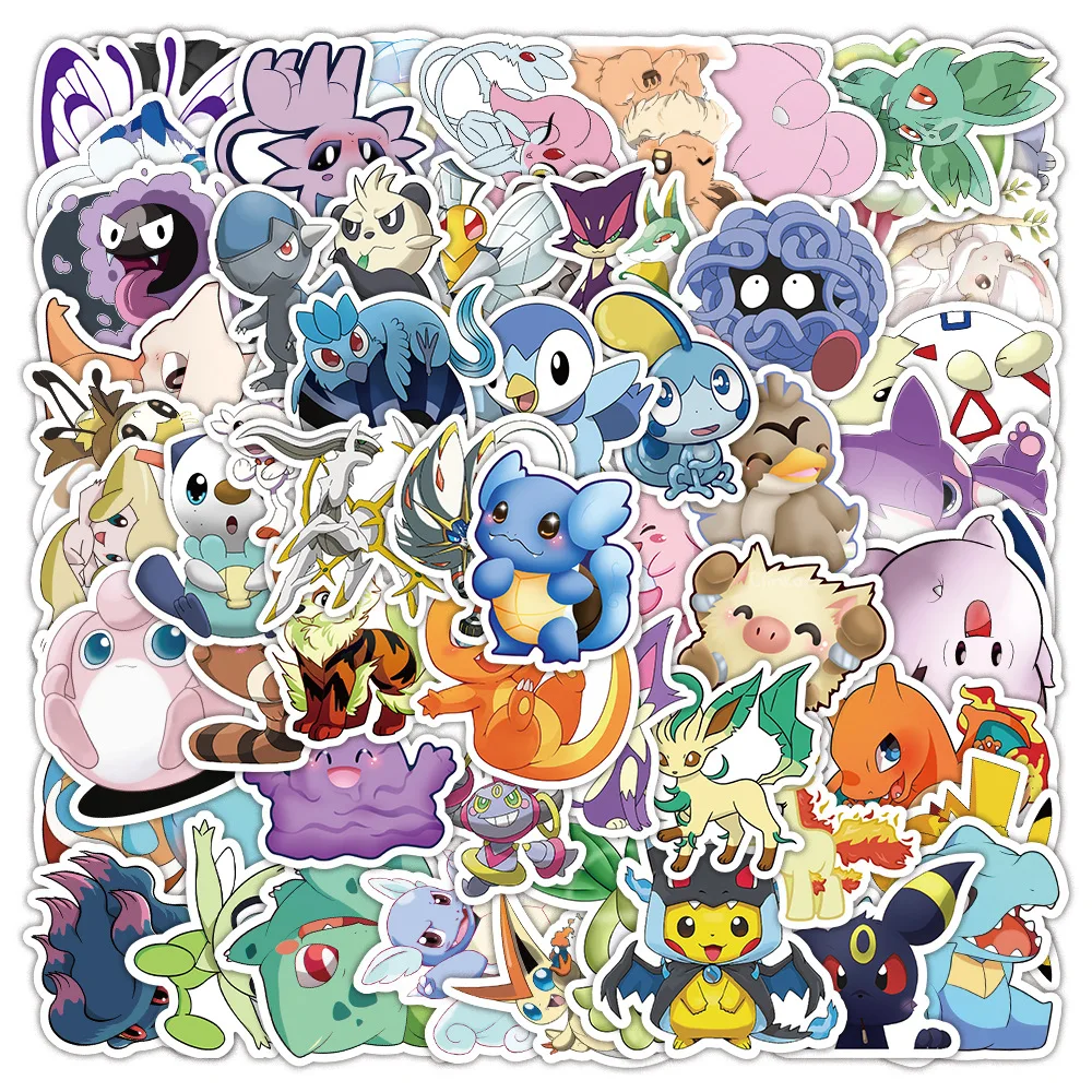 10/50/100PCS Kawaii Pokemon Stickers Graffiti Decals Skateboard Bicycle Guitar Laptop Waterproof Stiker Anime Stickers Kids Gift