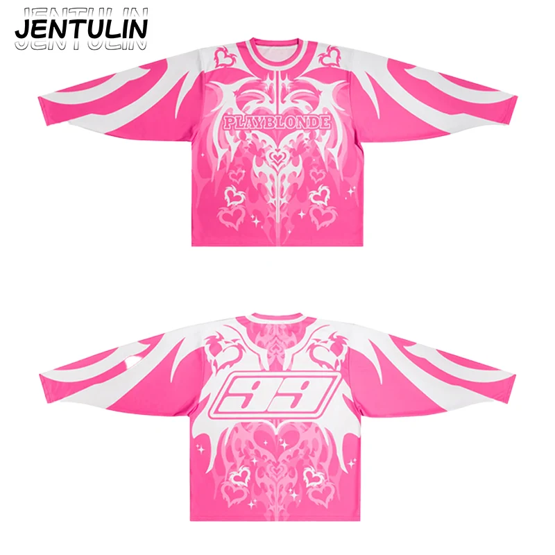

Fashionable Men's Long Sleeved Pullover Top Harajuku Oversized Men's Clothing Y2K Gothic Loose PLAYBLONDE Graphic T-shirt Unisex