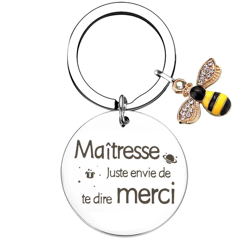 Hot Merci maitresse French Best Teacher Ever keychain Thank You Teacher Present Key Chain Pendant Teacher Appreciation Gifts