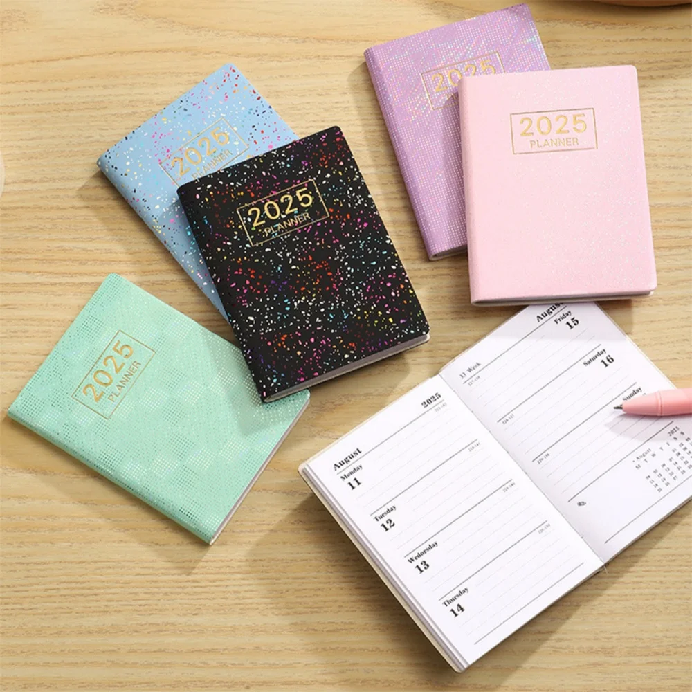 A7 English Notepad Weekly Planner Notebook With Laser Colorful Cover Portable Pocket Note Book Schedule Agenda Book Writing Pads