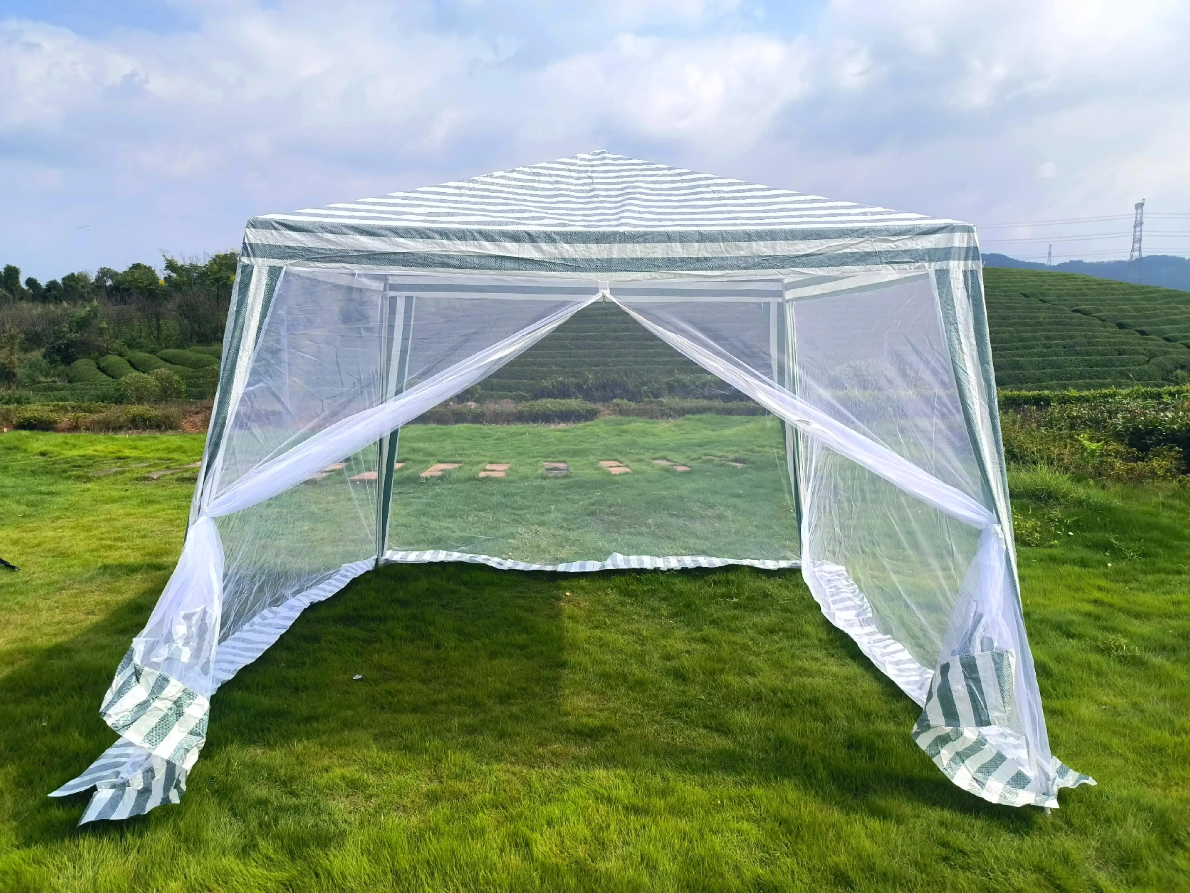 

2.4x2.4m PE Canopy Tent with Mesh Screen Easy Push-Fit Tube Assembly Outdoor Shade and Insect Protectionpromote sales