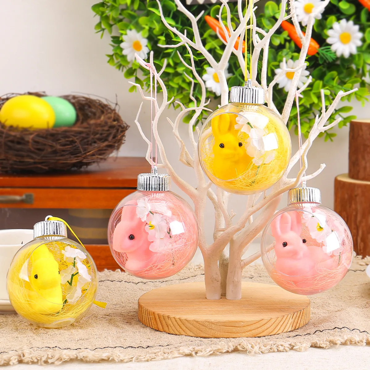 Easter Ball Decorative Acrylic Pendant Transparent Bunny Hanging Rabbit Drop Round Ball Atmosphere Layout Window Pendant 2025