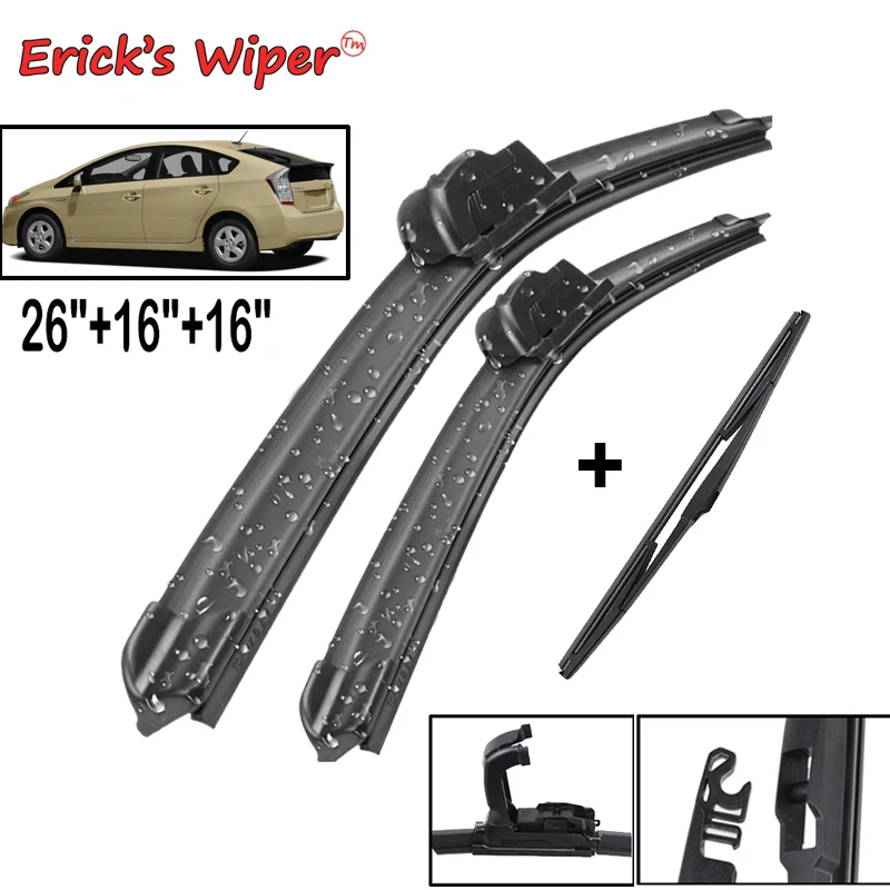 Erick\'s Wiper Front & Rear Wiper Blades Set Kit For Toyota Prius 2009 - 2015 Windshield Windscreen Window Brushes 26\