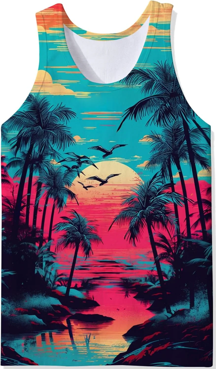 Hawaiian Sleep Shirts Men Men'S Casual And Athletic Printed Tank Top Sleeveless Top T Shirt Cotton Sports Sweatshirt For Summer