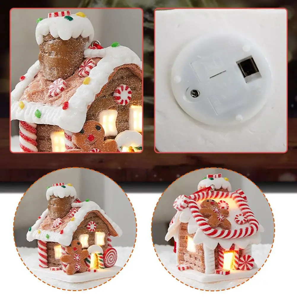 ใหม่ Gingerbread House Tree Topper Light Up MINI Gingerbread House เครื่องประดับ Soft Clay Fairy Tale Candy House สําหรับคริสต์มาส W6L2