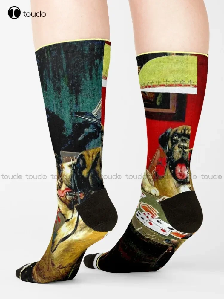 الكلاب لعب البوكر: خمر C M Coolidge طباعة الجوارب جوارب بأشكال مضحكة للرجال للجنسين الكبار في سن المراهقة الشباب الجوارب هدية الكريسماس مخصص