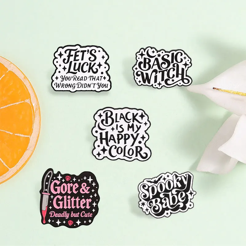 Pastel Goth Spooky Babe Enamel Badge Basic Witch Wizard Gore Glitter Deadly But Cute Quotes Pins Halloween Brooches Jewelry Gift
