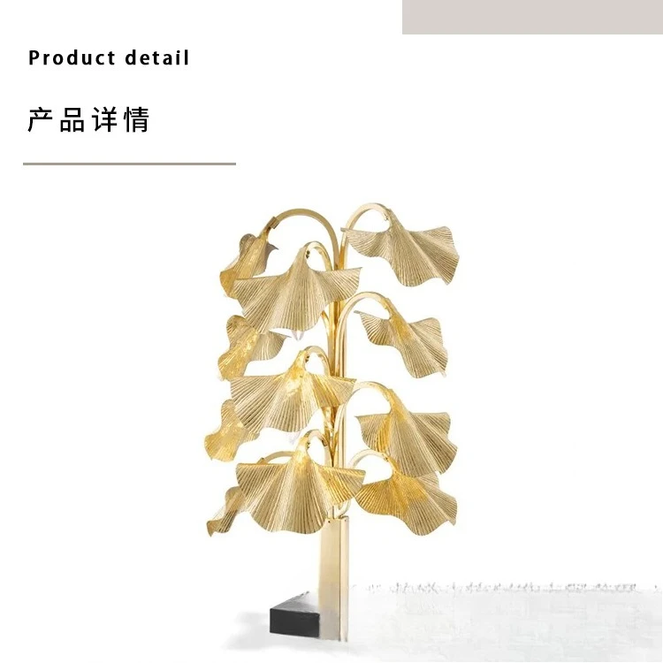 Lámpara nórdica simple de ginkgo biloba, lámpara de sala de estar para villa, personalidad creativa de lujo, lámpara artística para comedor, totalmente de cobre