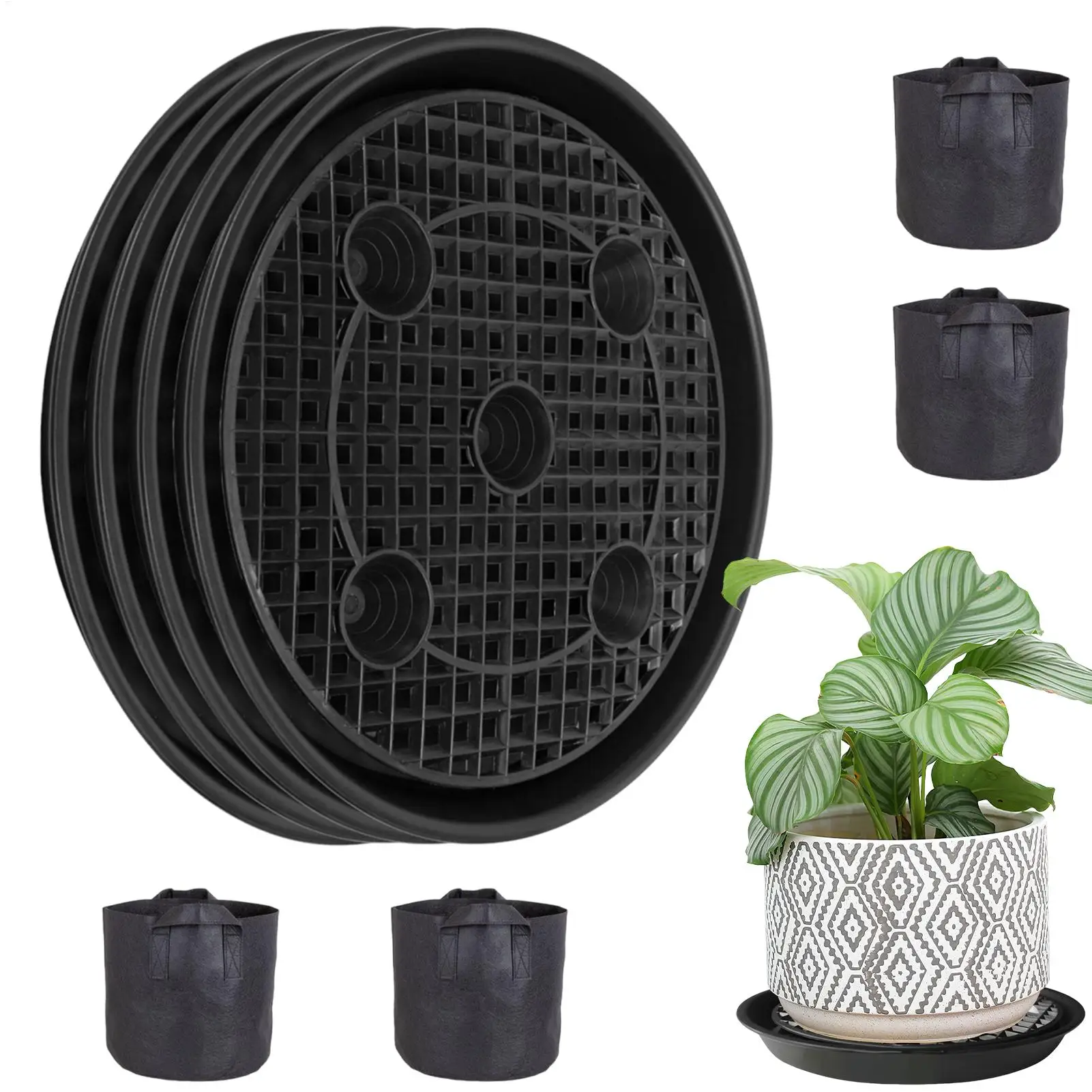 

Plant Saucers For Indoors 4 Pieces Wheeled Plant Water Catcher Tray With Grow Bags Reusable Flowerpot Saucers For Seedlings