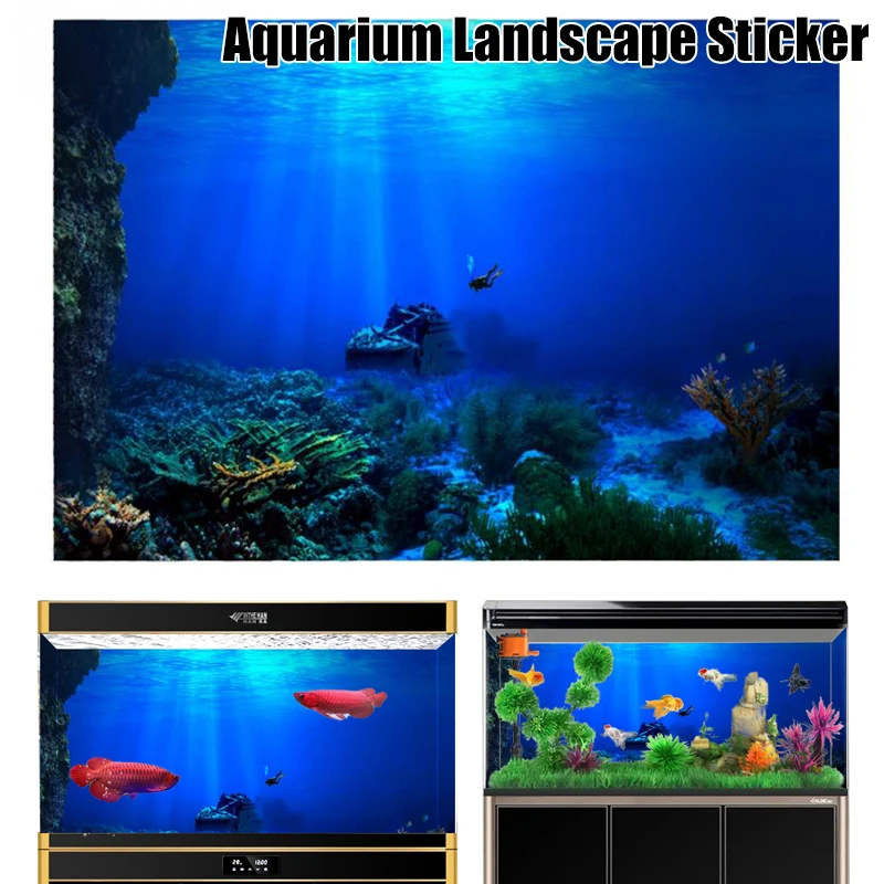 3D Effect Underwater Sunlight Rays Cave Aquarium Background Sticker Selfadhesive Fish Tank Backdrop Decorations