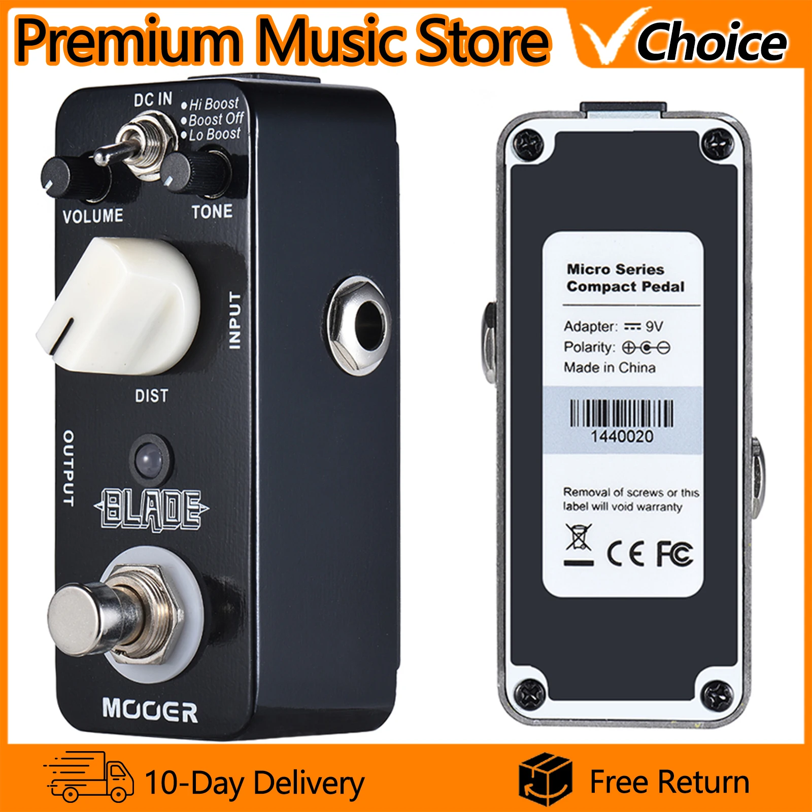 

MOOER Guitar Effect Pedal Blade Metal Distortion 3 Modes Hi/Lo/Off Boost True Bypass Full Metal Shell Guitar Parts Accessories