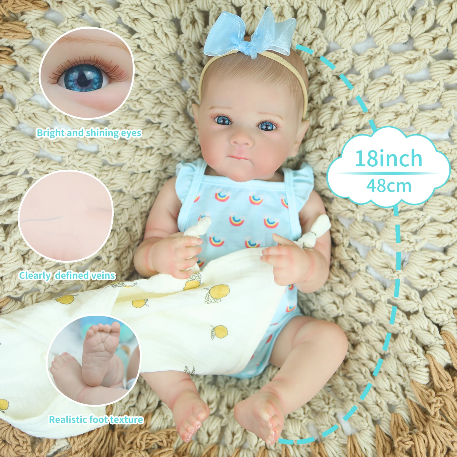 

18-дюймовая кукла реборн Bettie с нарисованными волосами, мягкое тело для девочек, водонепроницаемая игрушка для ванны, ручная роспись, видимые вены