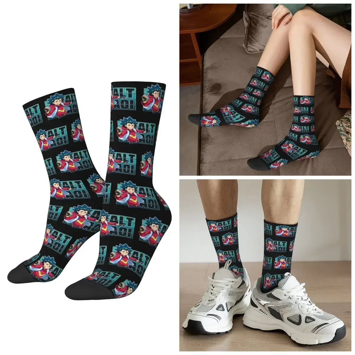 All Seasons Valt Aoi Beyblade Burst Surge Sparking Socks Crew Socks High Quality Stockings for Men Women Valentine's Day Gifts
