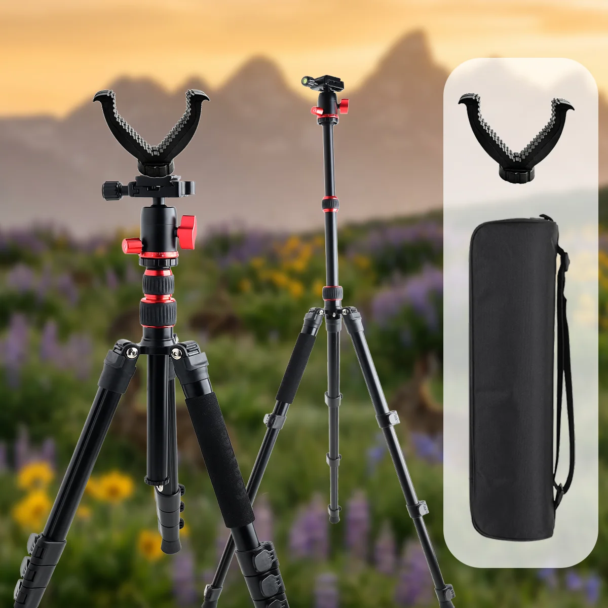 55 Inch Camera Tripod Monopod for DSLR & Phone, Aluminum, 360° Panoramic Ball Head, 2 Axis Center Column, Bag