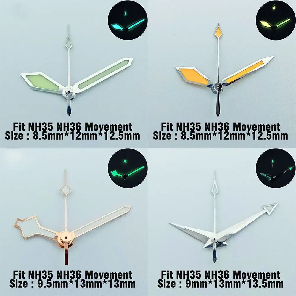 

9mm*13mm*13.5mm Green blue Yellow luminous watch hands for NH series 35 36 automatic mechanical movement watch parts