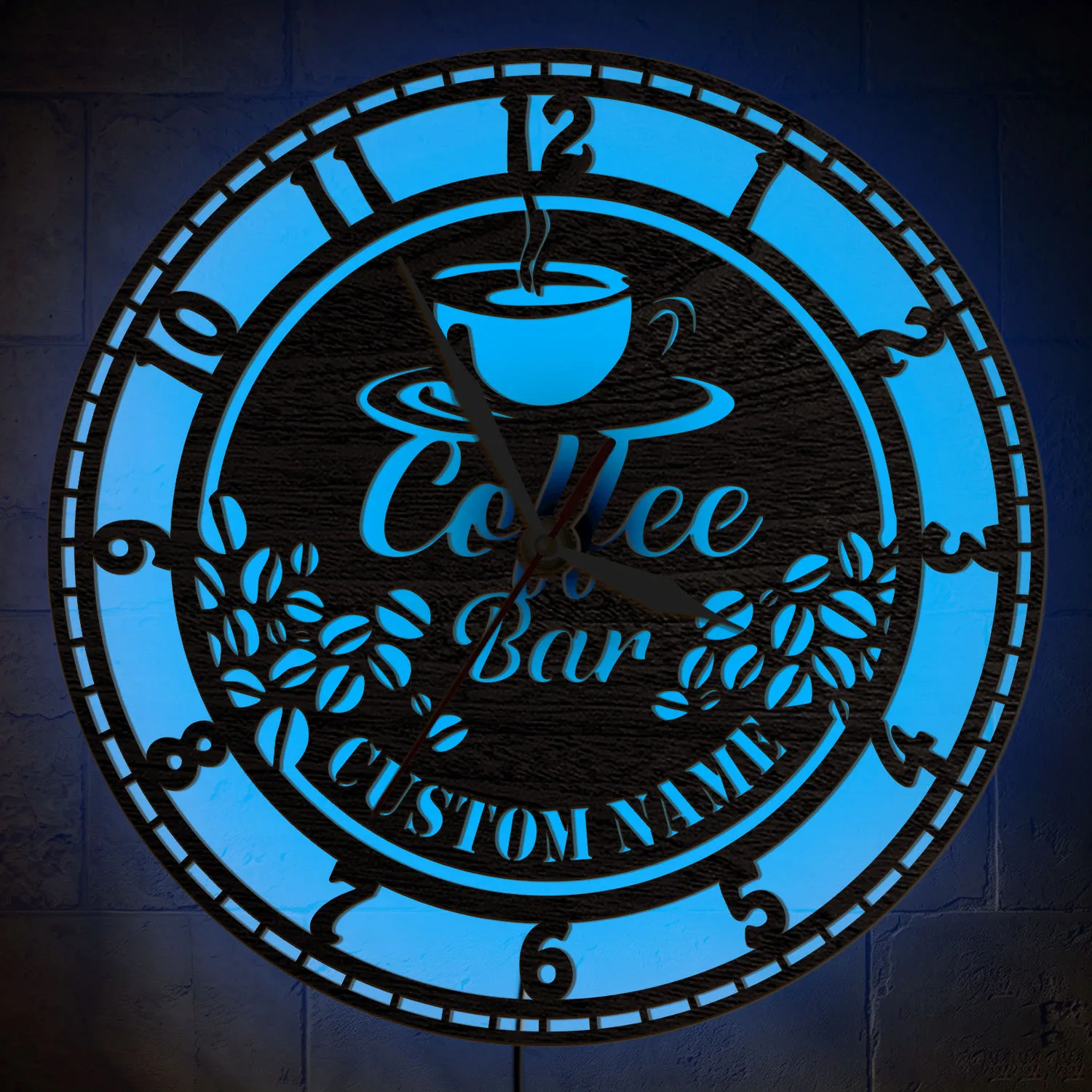 Coffee Bar LED Light Sign Luminous Wall Clock for Home Bar Kitchen Dinning Room Barista Cafe Decorative Night Light Wall Clock