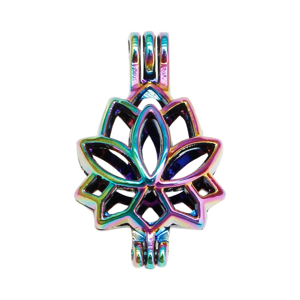 10pc Colourful Pearl Cage Locket Pendants Vintage Aromatherapy Lotus Essential Oil Diffuser Necklace Charms For DIY Jewelry