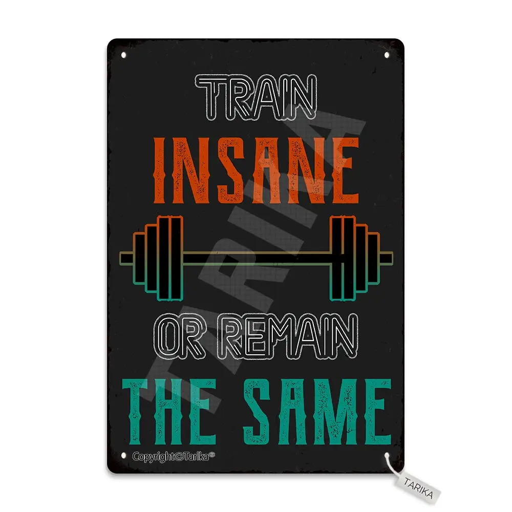 Train Insane Or Remain The Same 20X30 cm Iron Retro Look Decoration Poster Sign for Home Gym Training Room Inspirational Quotes