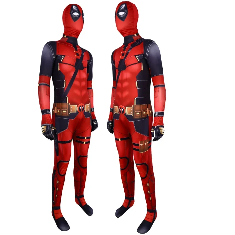 Costume da supereroe Deadpool Tuta cosplay di Halloween Ragazzi Fantasy Movie Personaggio Maschera Collant con spada e borsa Set da vacanza