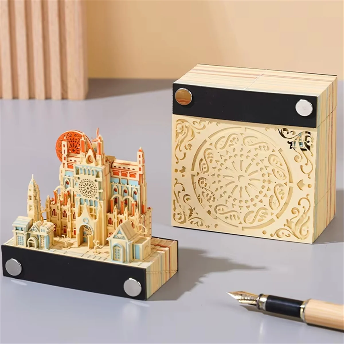 ABXHH 3D 종이 조각 아트 캘린더 - 사무실 데스크탑 장식품, 생일 선물, 스트레스 해소, 깊은 숲 속의 사슴 보기