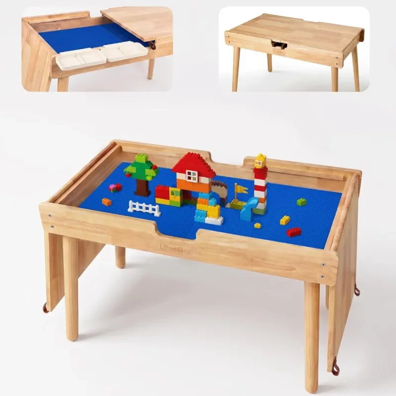 For Wooden Building Block Table Toy Dual Purpose Puzzle Early Education Learning Large Particle Assembled Toy