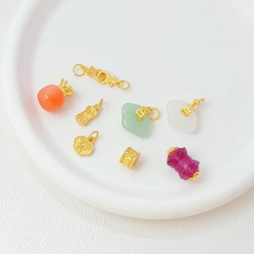 

Sand Gold Zircon Woven Ring Auspicious Star Attracting Wealth and Good Fortune Drip and Lotus Bead Agate Crown Pendant