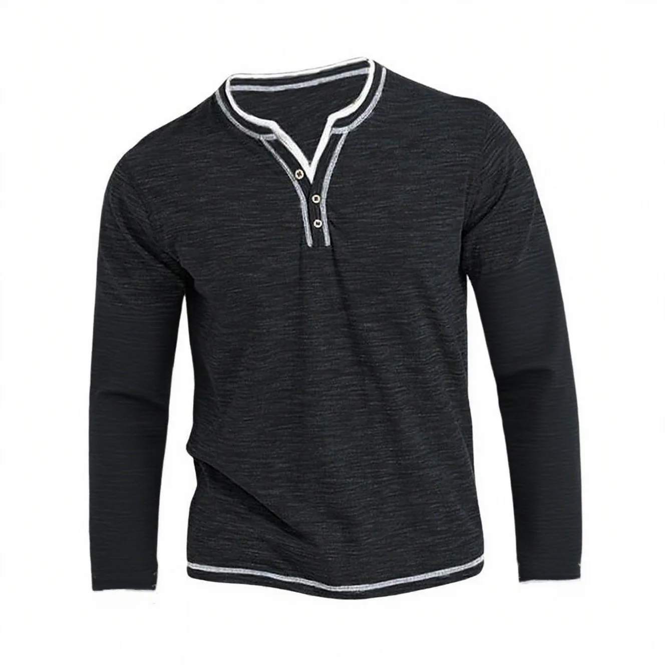 

Simple Solid Color Print Men's Henry T Shirts Fashion Long Sleeve Button Tops Spring and Autumn Casual Daily Loose Tees Clothes