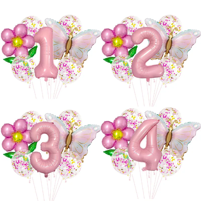 

1set 32Inch Daisy Pink Butterfly Digit Balloon Children's Birthday Party Carnival Adult Wedding Valentine's Day Number Decor