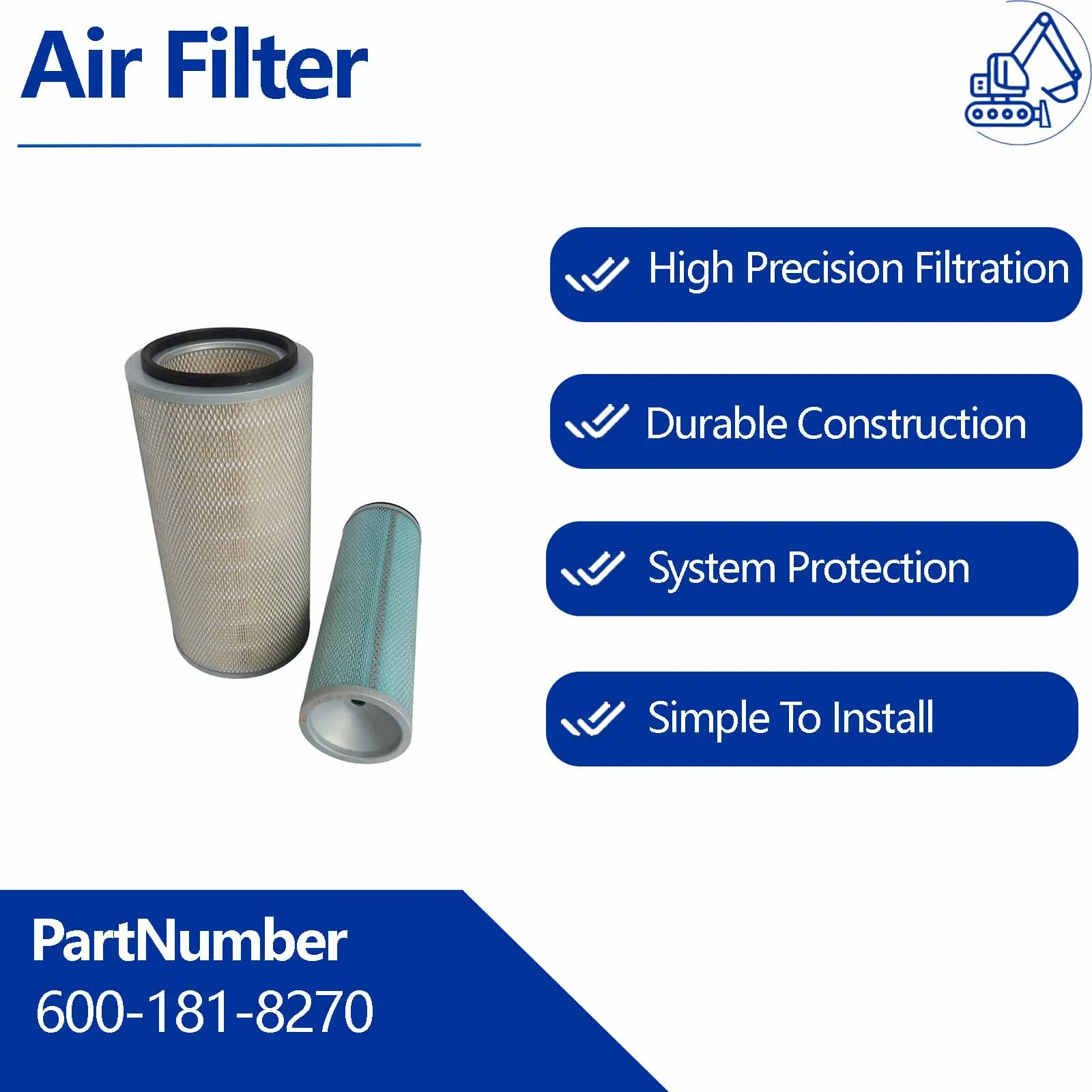 Air Filter 600-181-8270 For Kato HD1430 HD1430-3 Crawler Excavators