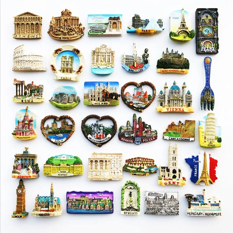 Europe Country Tourism Souvenir Fridge Magnet Belgium Italy Britain London Magnetic Magnets for The Refrigerator Resin Stickers