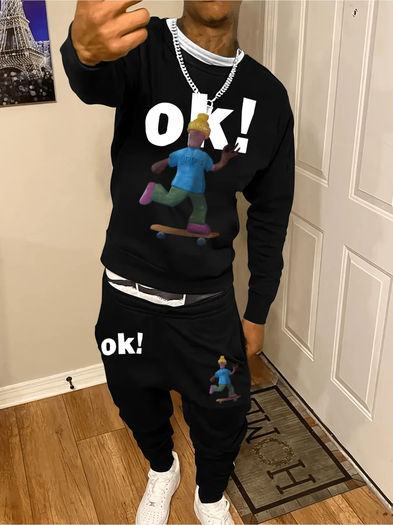 

Американский винтажный ОК, осенне-зимний свитшот с принтом персонажей мультфильма, модный свитшот большого размера Y2K + брюки, спортивная одежда