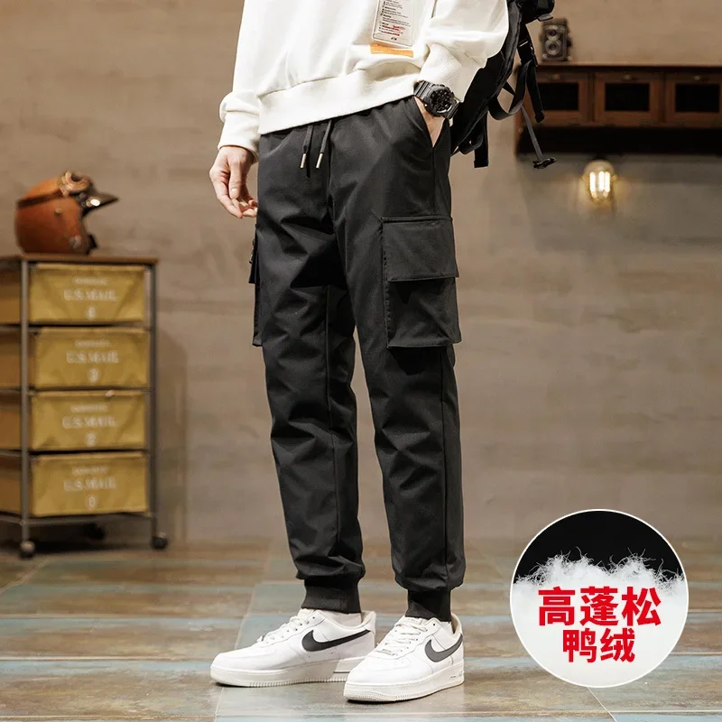 90% White Duck Down Padded Thicken Winter Warm Cargo Pants Men Black Joggers Sportswear Sweatpants Thermal Down Wadded Trousers