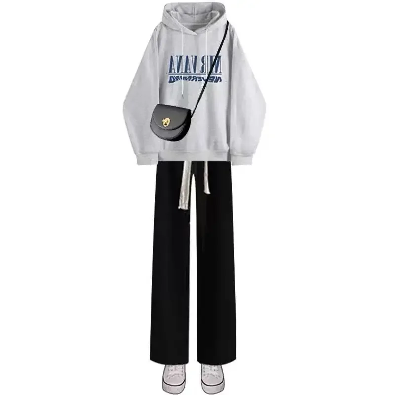 

Outwear Senior Sense of Sweet Cool Wide Legged Pants Two-piece Small Thin Section Hooded Sweatshirt Fall Suit