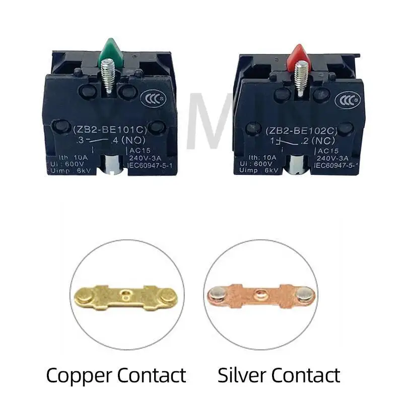 10 قطعة XB2 سلسلة إكسسوار 10A الفضة/النحاس الاتصال كتلة مفتاح بـزر دفع ZB2BE102C (NC) ZB2-BE101C (NO)