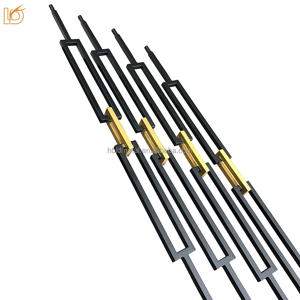 Panel Persegi Panjang Ganda Tipis untuk Interior yang Dapat Disesuaikan dengan Tangga Besi Tempa Rantai Emas dan Tiang Tangga Logam