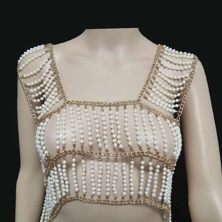 

European and American popular double shoulder pearl vest necklace, hot-selling accessories