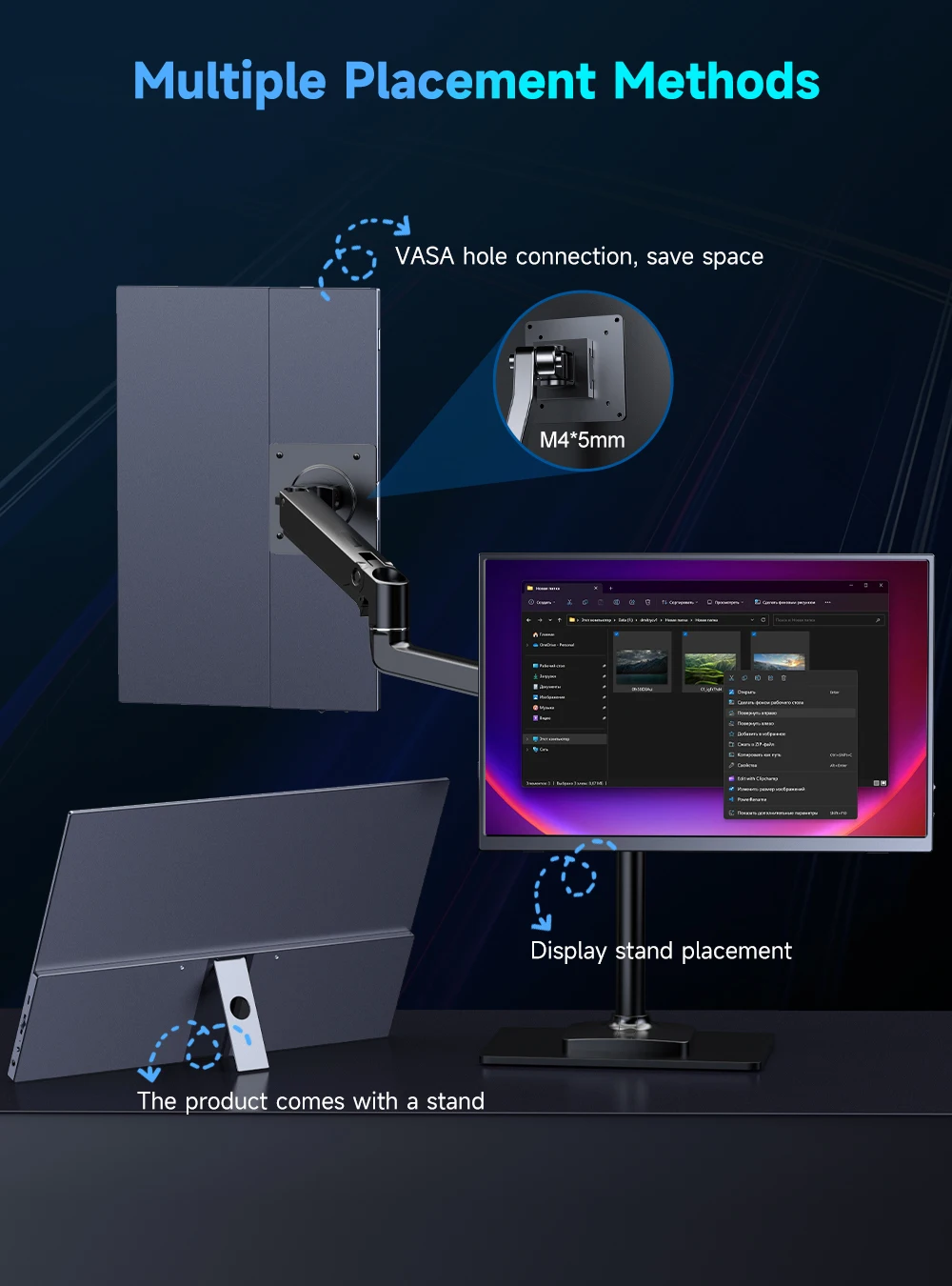 13.4 Inch 4K Portable Monitor 3840x2400 IPS Screen 100% sRGB 500Nits Travel Screen Laptop PC Phone Xbox Gaming External Display