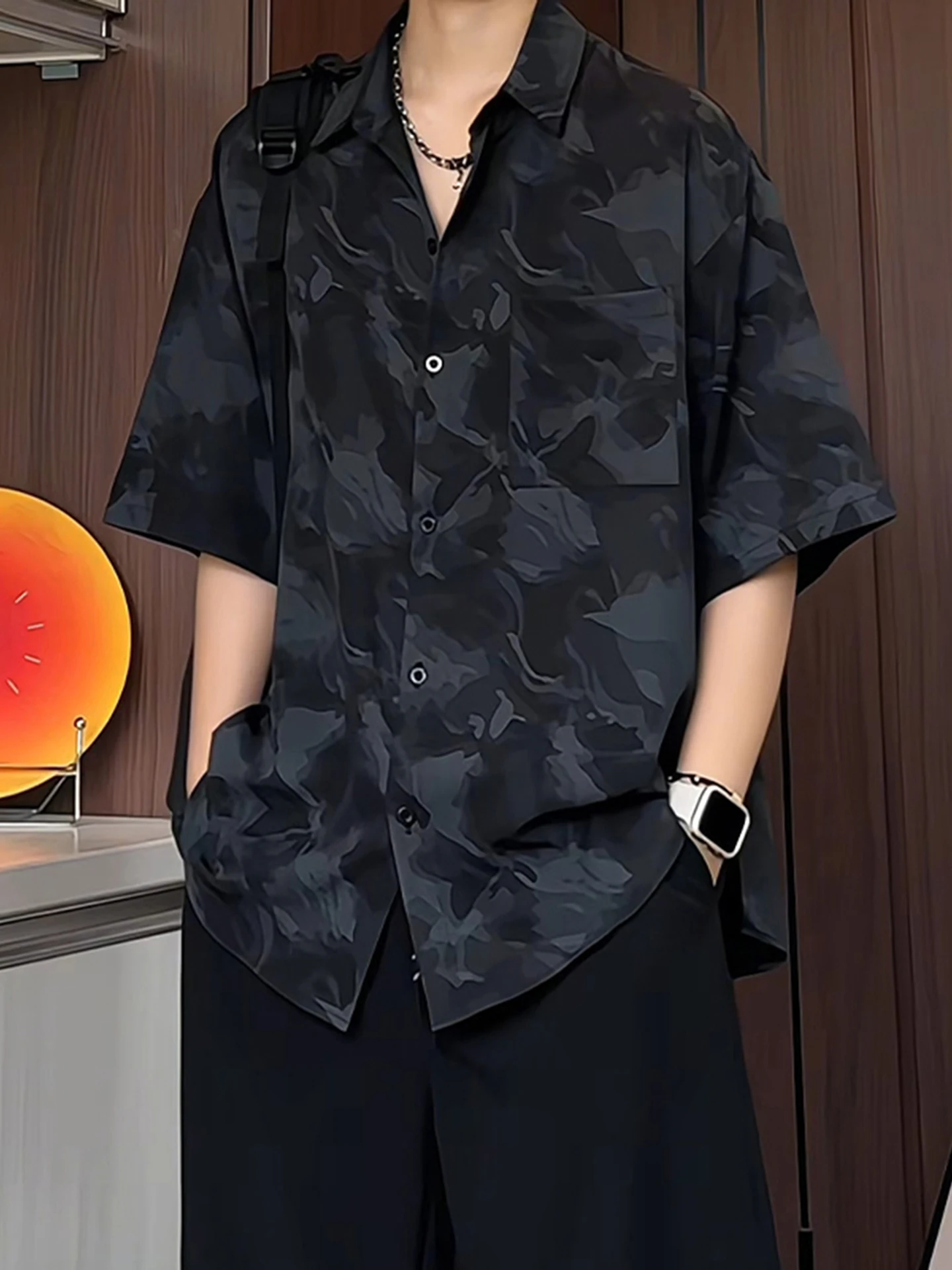 

American Style Dyed Ice Silk Short Sleeve Shirt Men Summer Thin High End Drape Large Size Sunscreen Shirt Coat Casual Wear