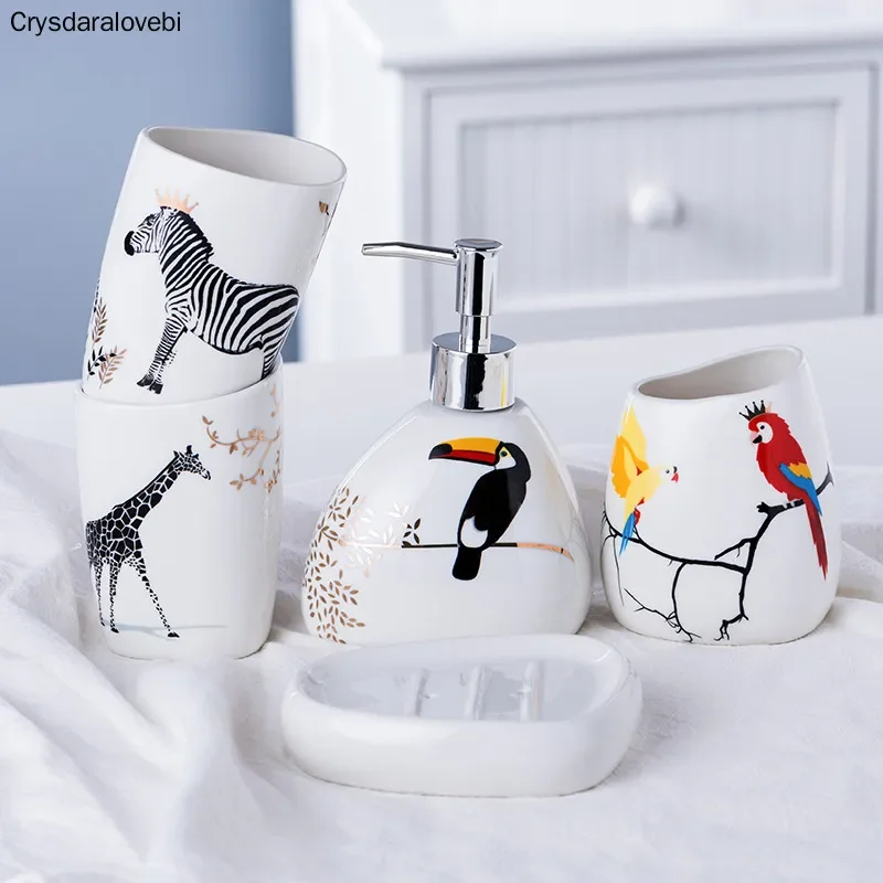 Cute Zebra Owl Brushing Cup For Kids Nordic Bathroom Accessories Set Five-Piece Sanitary Ware Ceramic Wash Set Mug Cup Brushing