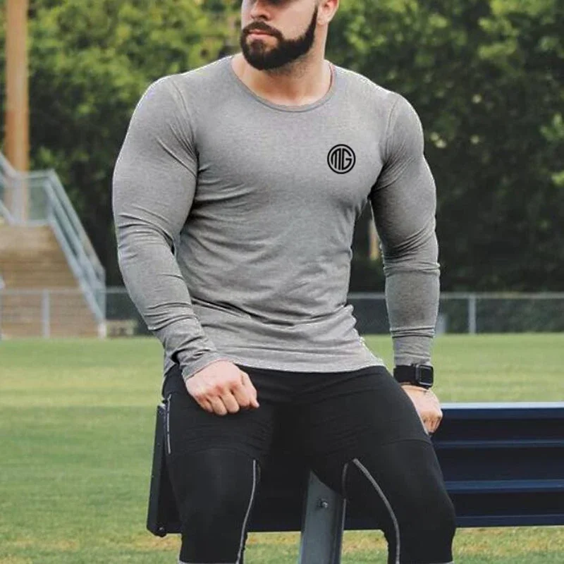 Muscleguys Brand 2020 Fashion Clothes Solid Color Long Sleeve Slim Fit T Shirt Men Cotton Casual T-Shirt Sportswear Gyms Tshirts