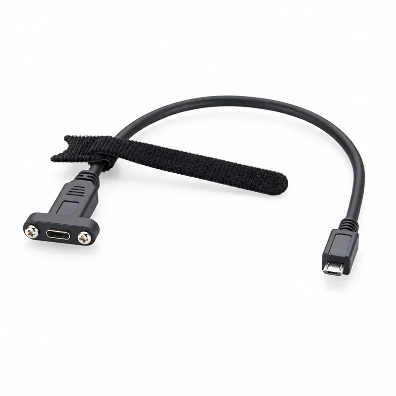 Screw Panel Mount USB 3.1 Gen 2 Type-C to Micro USB 2.0 Extension Cable Micro B Male to USB C Female Charging & Data Cable