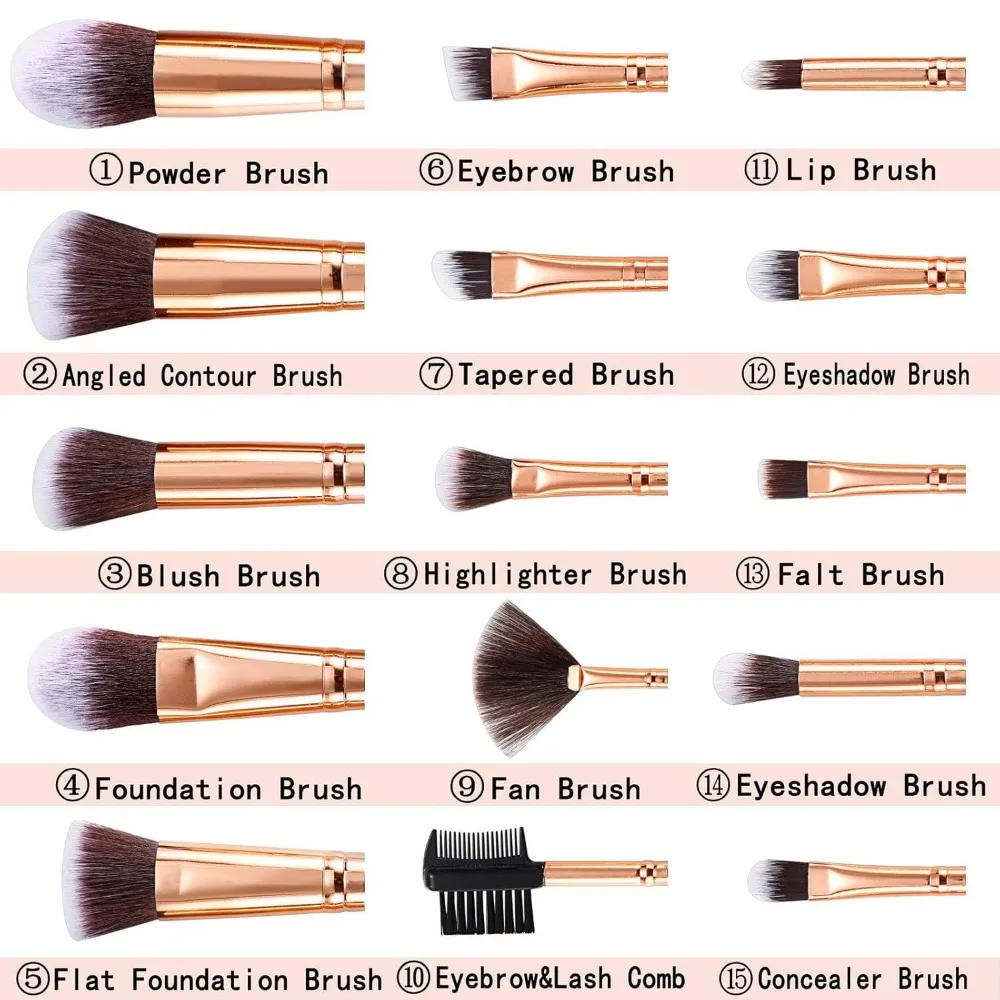 Pennelli per trucco 15 pezzi Set di pennelli per trucco in marmo Premium Kabuki sintetico in polvere Blush Contour Foundation Correttore Pennello per ombretto