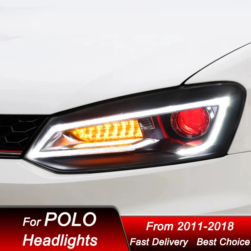 

Автомобильные фары для VW POLO 2011-2018, новый стиль, светодиодные автомобильные фары в сборе, обновление, комплект аксессуаров для линз проектора с высокой настройкой