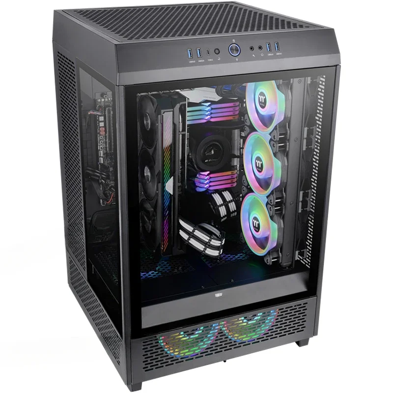 Tt Desktop Computer Main Case Tower 500 White Medium Cabinet Case Three Glass Panoramic Vision 360 Water Cooling