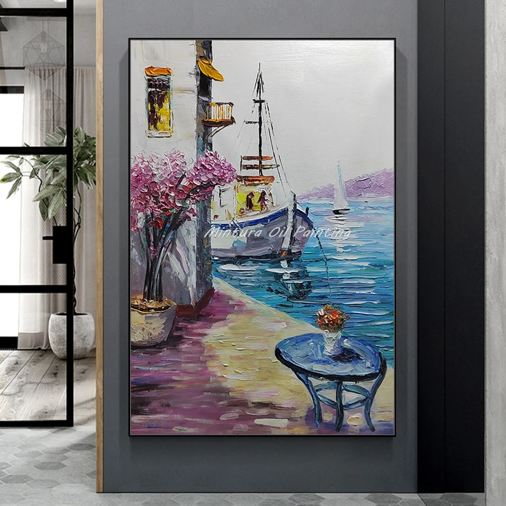 Mintura, pinturas al óleo hechas a mano de paisaje sobre lienzo, arte abstracto de pared de barco, hogar, sala de estar, Hotel, decoración de gran tamaño, Mural de salón